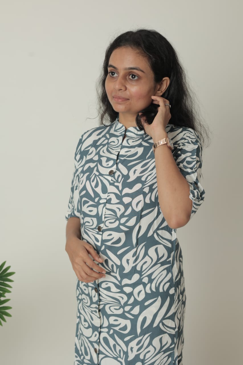 Portrait of a Woman in a Floral Shirt