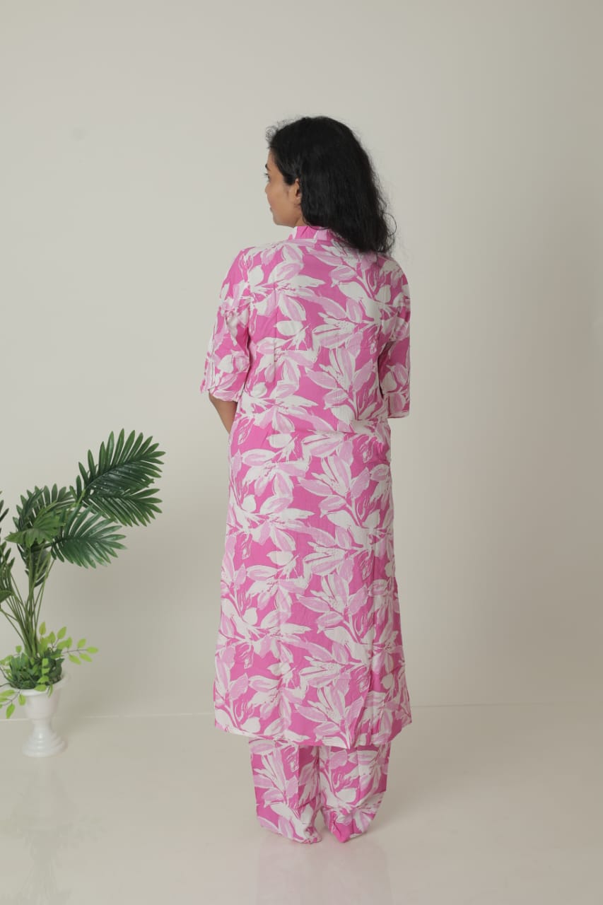 Portrait of a Woman in a Pink Floral Outfit