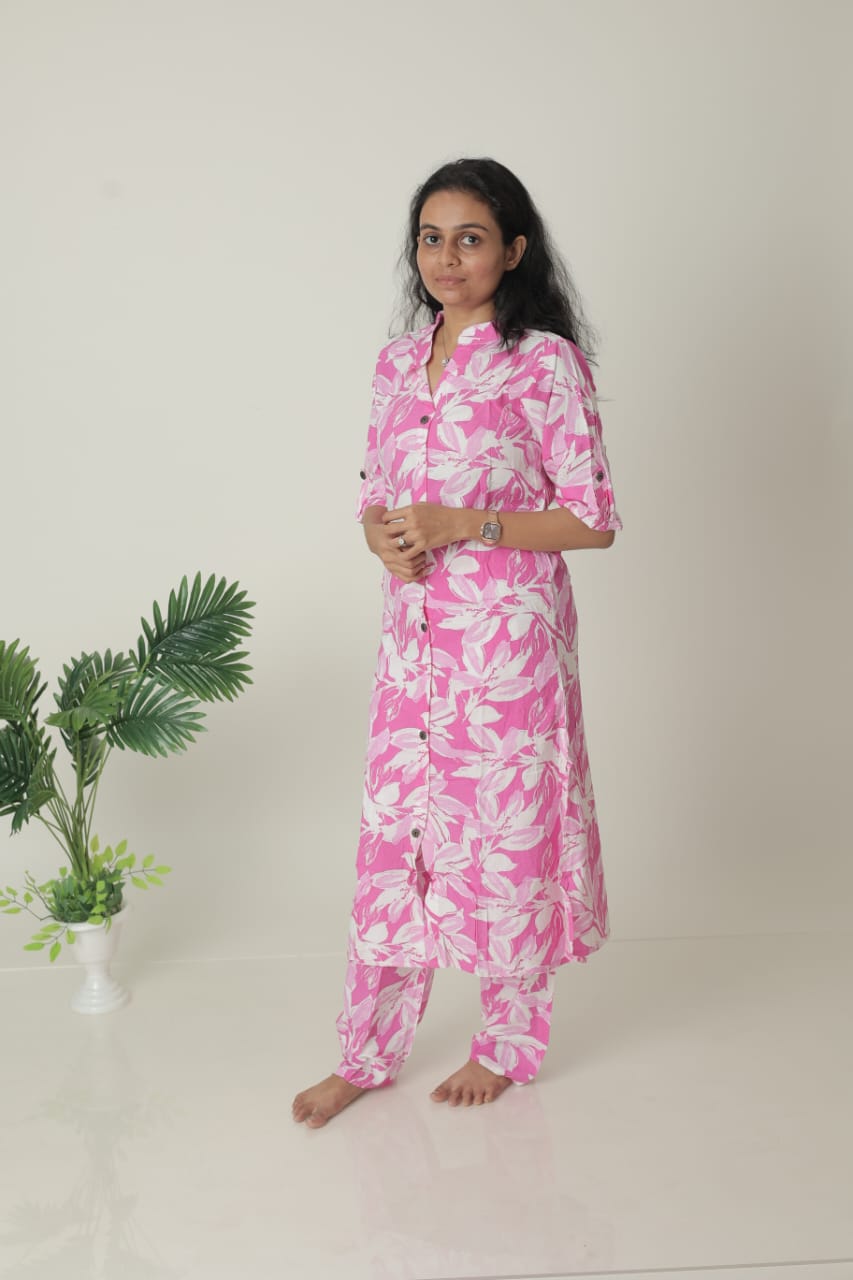 Portrait of a Woman in a Pink Floral Outfit