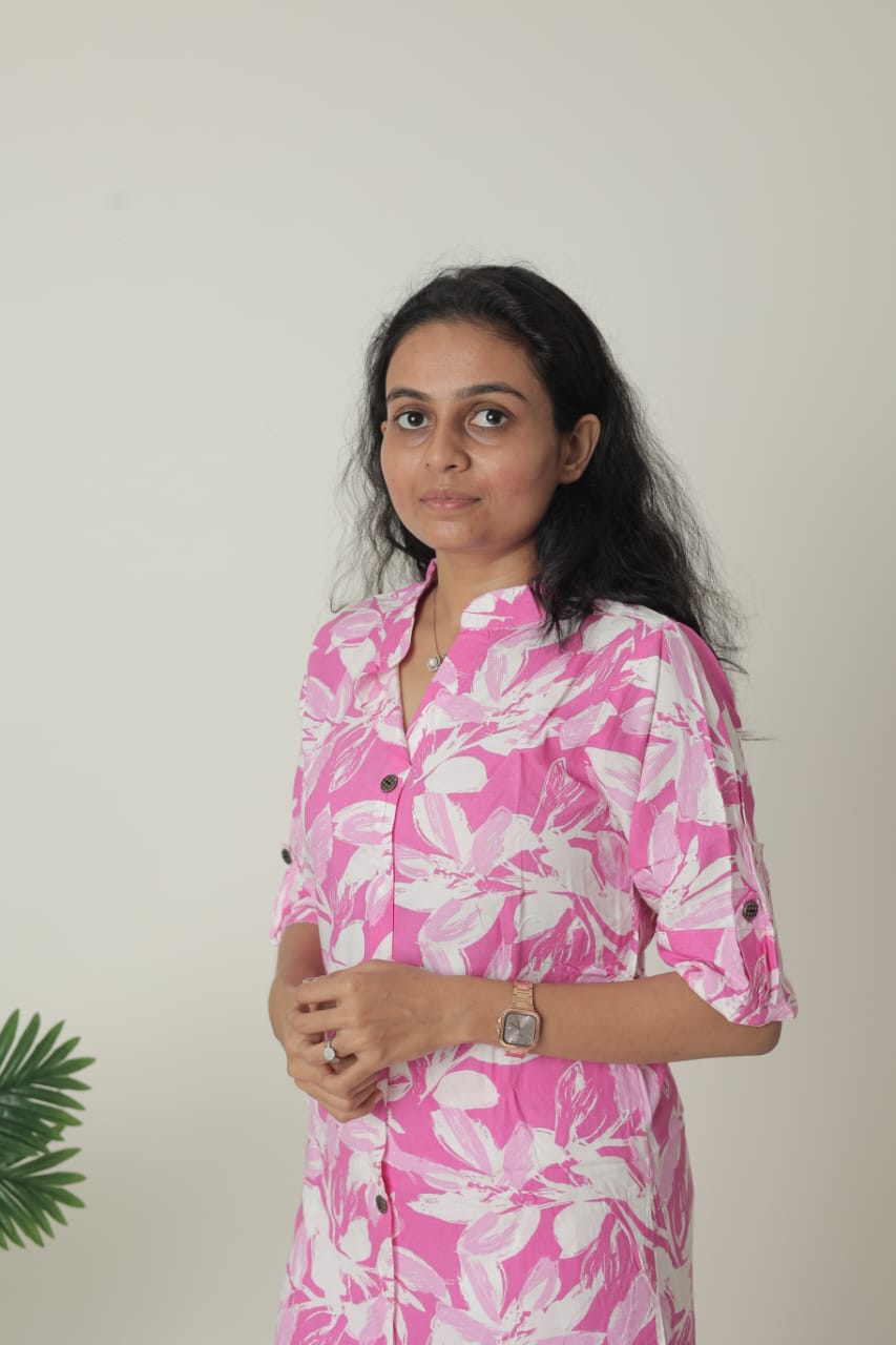 Portrait of a Woman in a Pink Floral Outfit